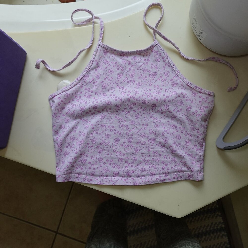 Pink Daisy Sakura Halter Tie Crop Top- BP